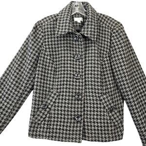 Studio Works Gray Black Wool Coat Long Sleeves Button Up Classic Women's Size 12